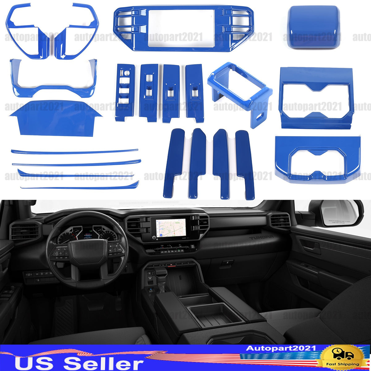 ABS Blue Car Center Panel Trim Interior Accessories For Toyota Tundra 2022-2026 - Variants 1-5 1