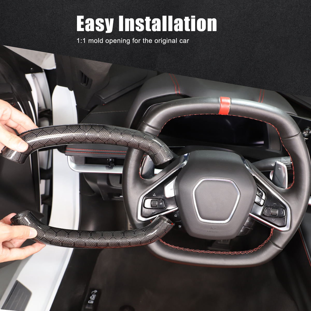 Real Honeycomb Carbon Fiber Steering Wheel Top Handle Cover Trim For C8 Corvette 18
