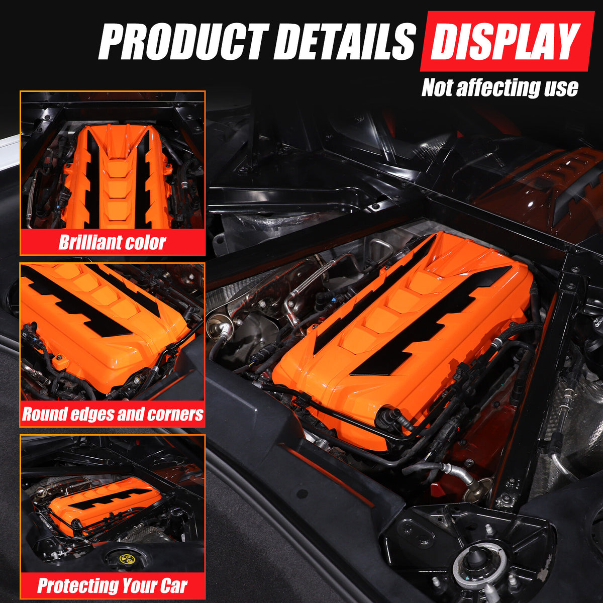 Orange Engine Bay Panel Cover Trim in Edge Black For Corvette Coupe C8 2020-2026 21