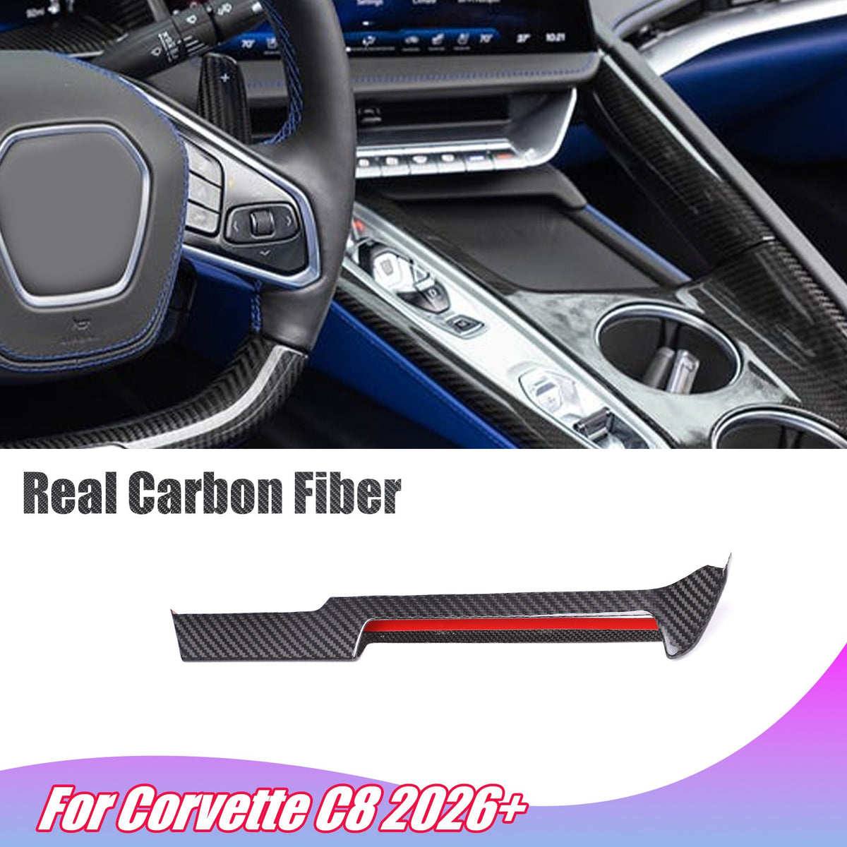Real Carbon Fiber Dashboard Center A/C Vent Trim For Corvette C8 2026+ US 2