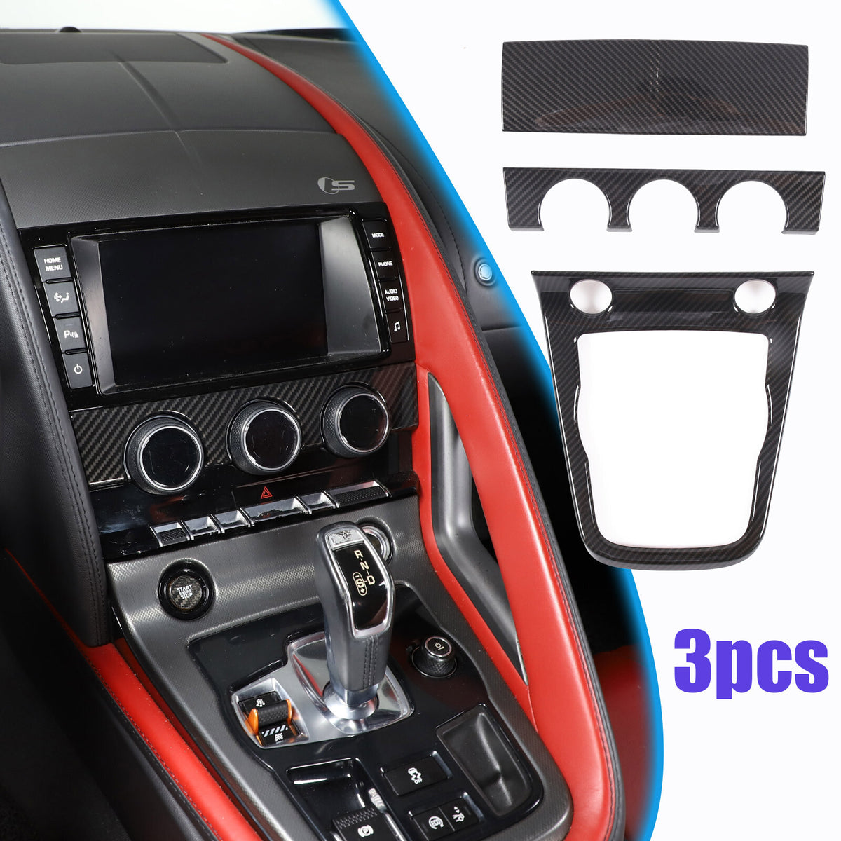 ABS Carbon Fiber Interior Center Console Trim Cover Kit For Jaguar F-TYPE 13-24 1
