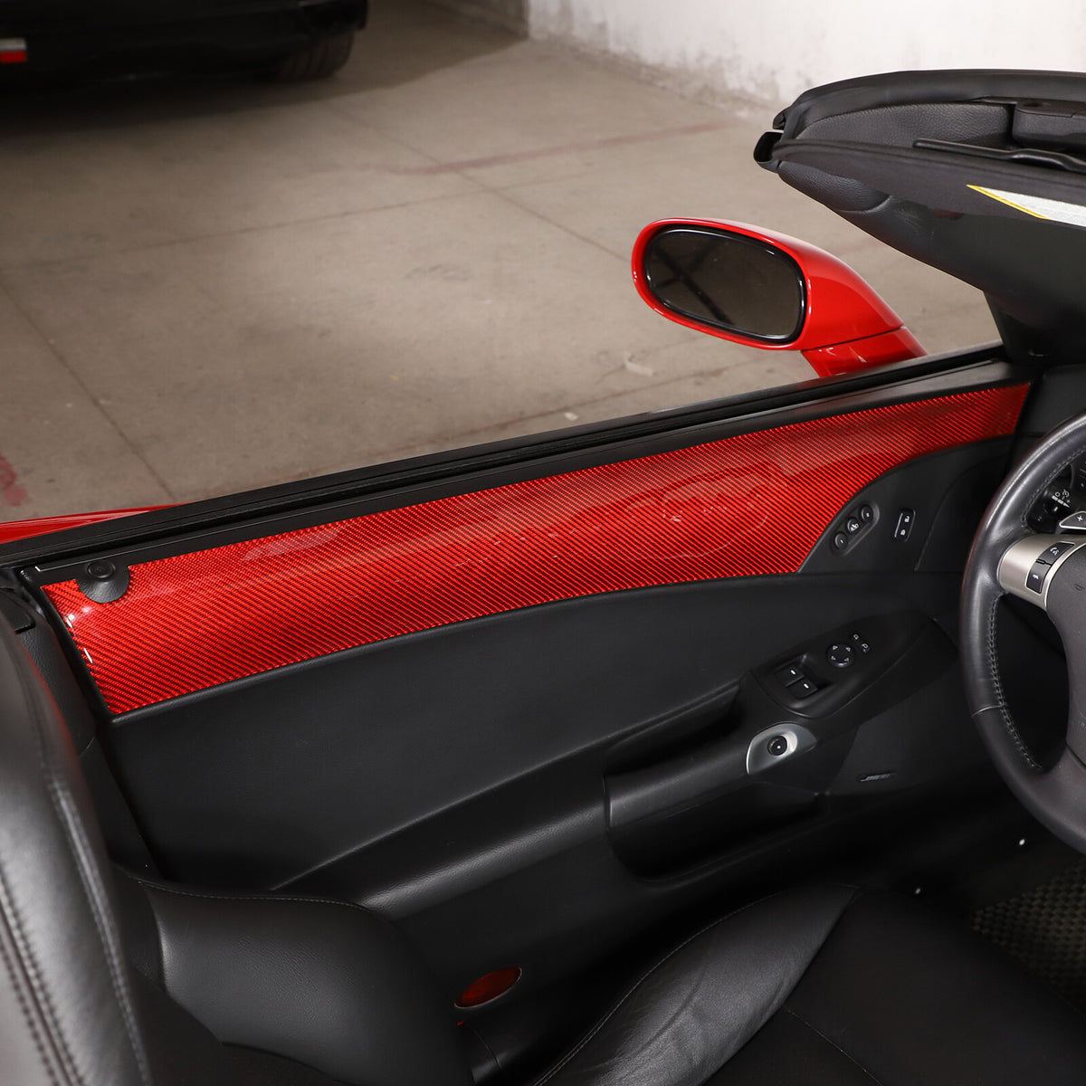 Red Carbon Fiber Interior Door Upper Panel Trim Sticker For Corvette C6 2005-13 1
