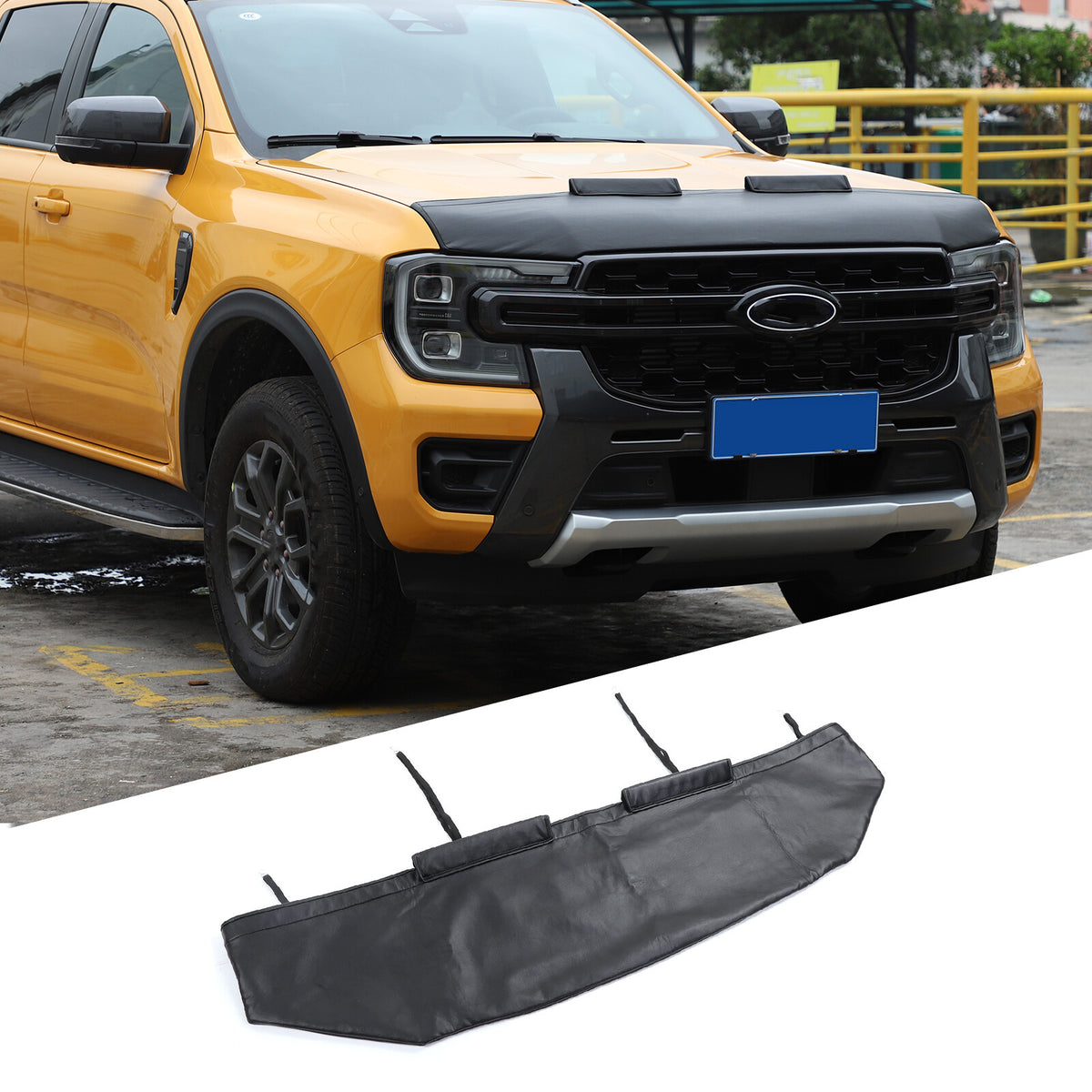 Front PU Leather Hood Cover Protector Bra Trim For Ford Ranger T9 2023-2024 10