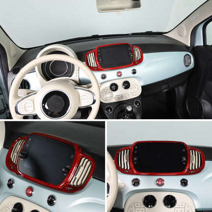 Red Real Carbon Fiber Center Console Air Outlet Trim For Fiat 500 2016+ 8
