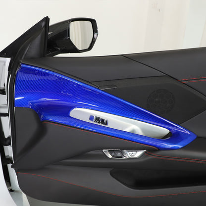 Blue Real Carbon Fiber Interior Door Panel Trim Cover For Corvette C8 2020-2026 15