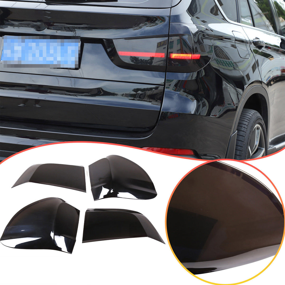 4PCS Smoke Blackout Tail Light Lamp Decoration Cover Trim For BMW X5 2014-2018 1