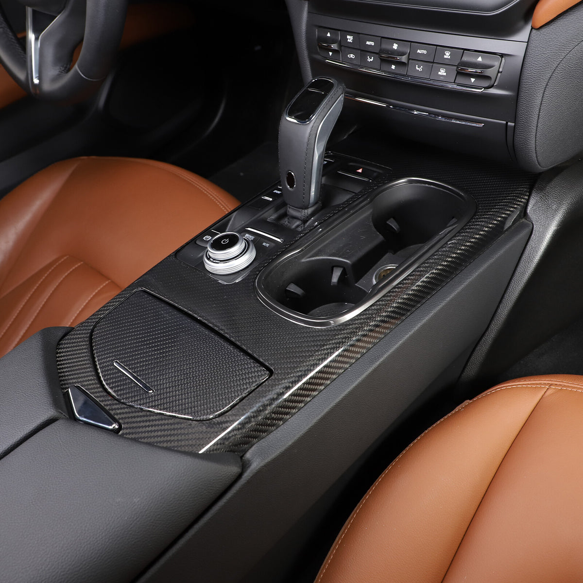 Center Control Gear Panel Trim Carbon Fiber Cover For Maserati Ghibli 2017-2023 1