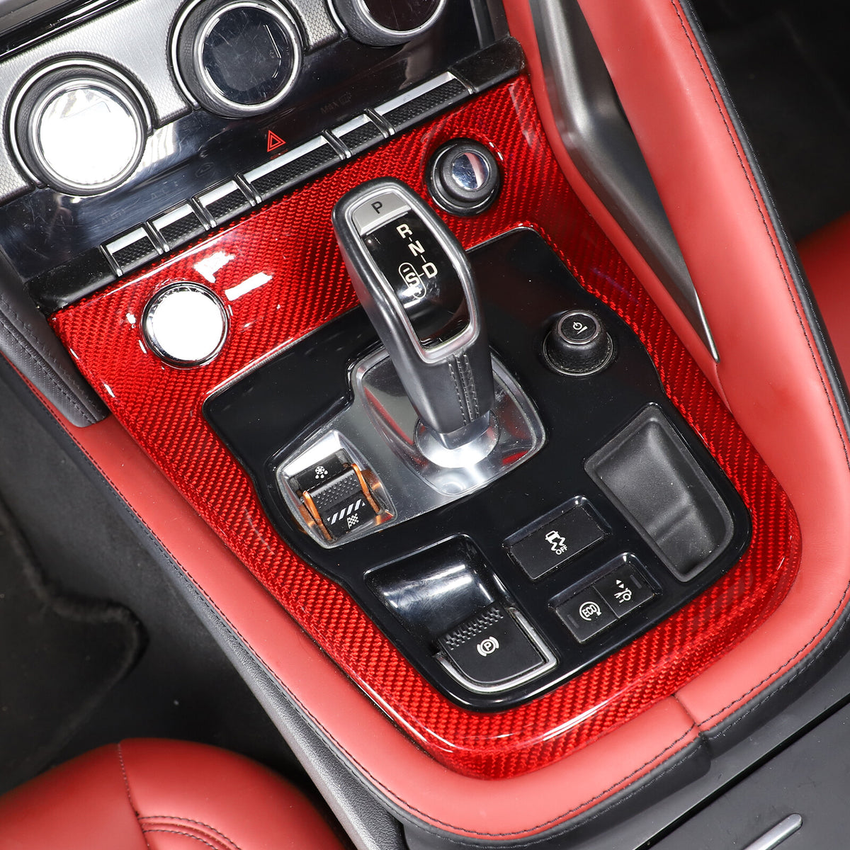 Red Carbon fiber Center Gear Shift Panel Trim Frame for Jaguar F-type 2013-22 5