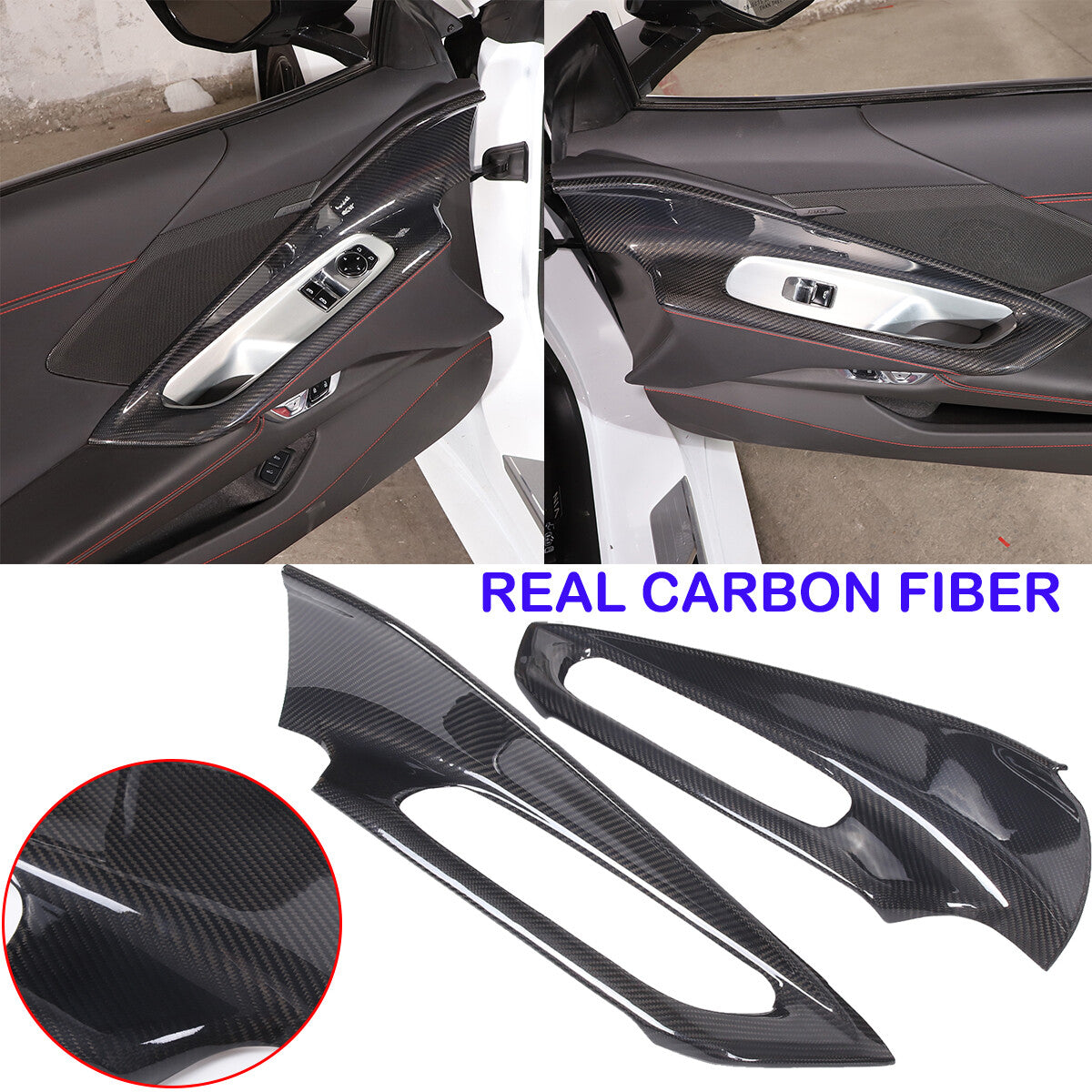 Interior Carbon Fiber Trim For C8 CORVETTE Stingray Z51 Door Panel Button Frame 2