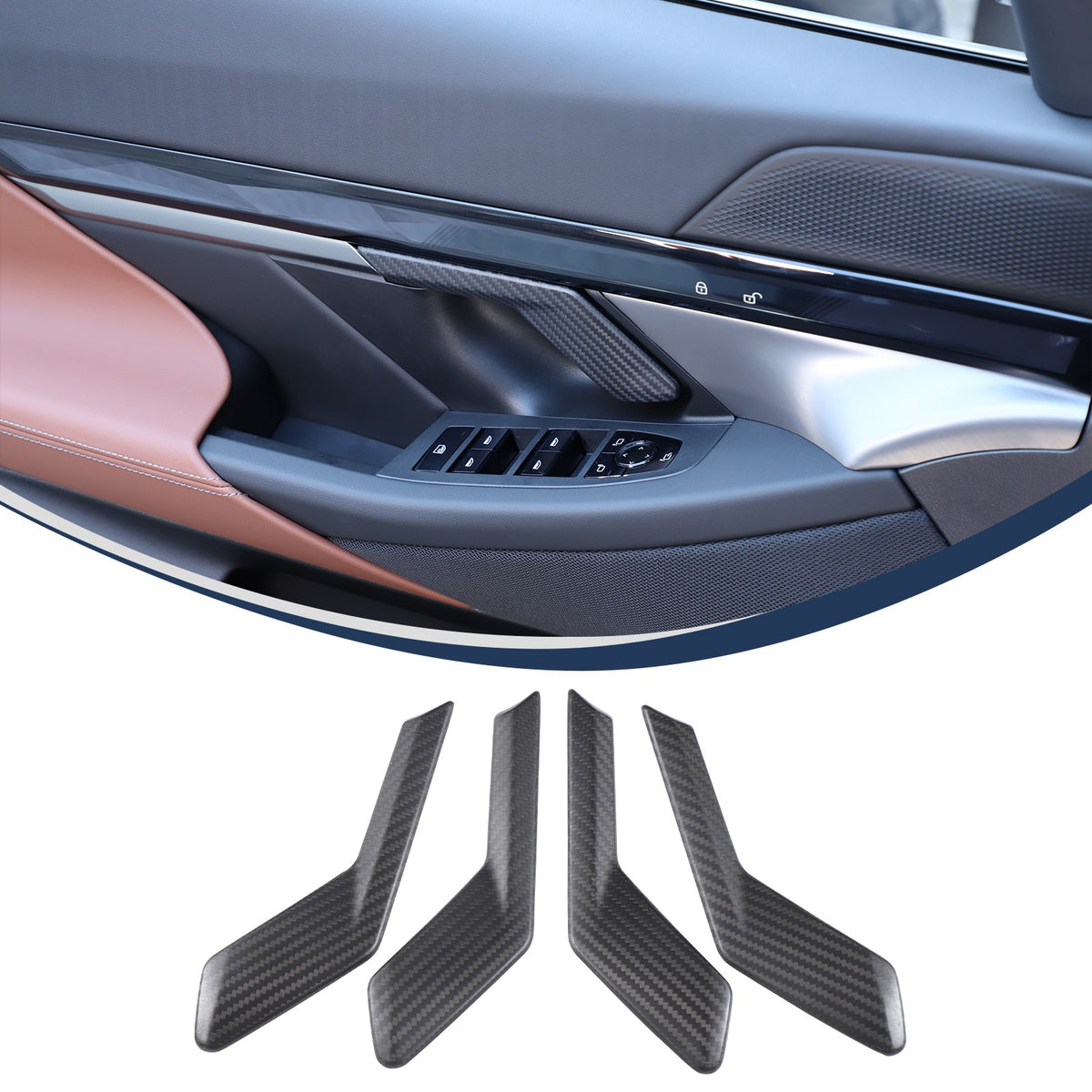 Matte Real Carbon Fiber Inner Door Handle Cover Trim For BMW 5 Series G60 2024+ 1