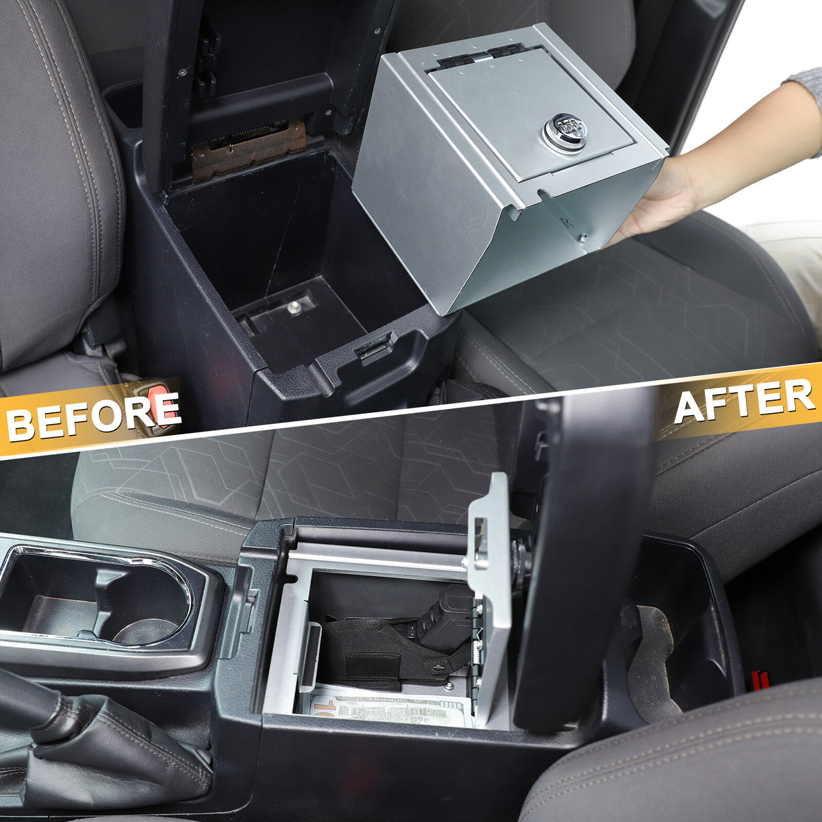 Silver Center Console Safe Armrest Storage Lock Box TRAY For Toyota Tacoma 16-22 21