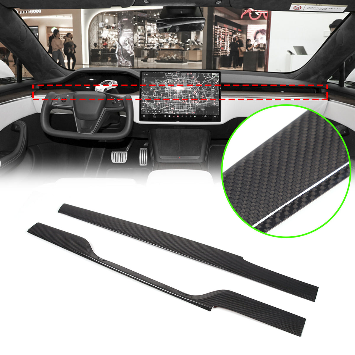 Real Dry Carbon Fiber Full Center Console Trim Set For Tesla Model S 2023+ 9