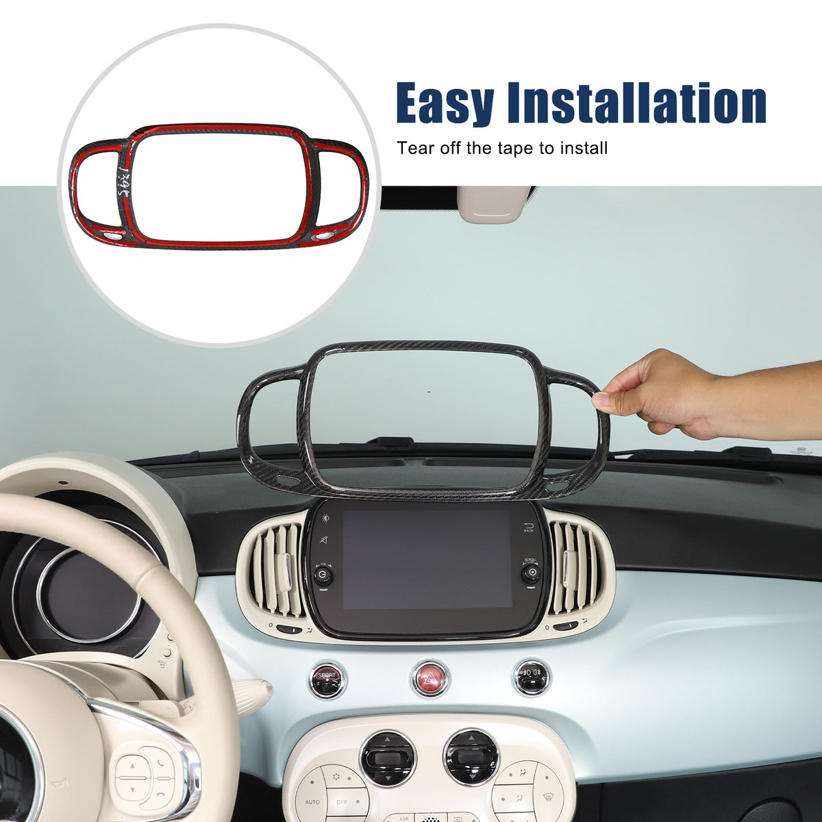 Real Carbon Fiber Center Console Air Vent Trim For Fiat 500/Abarth 595 695 21-23 8