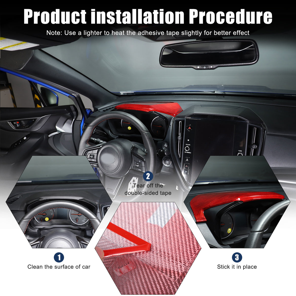 Red Real Carbon Fiber Dashboard Instrument Upper Trim For Subaru WRX VB 2022+ 3