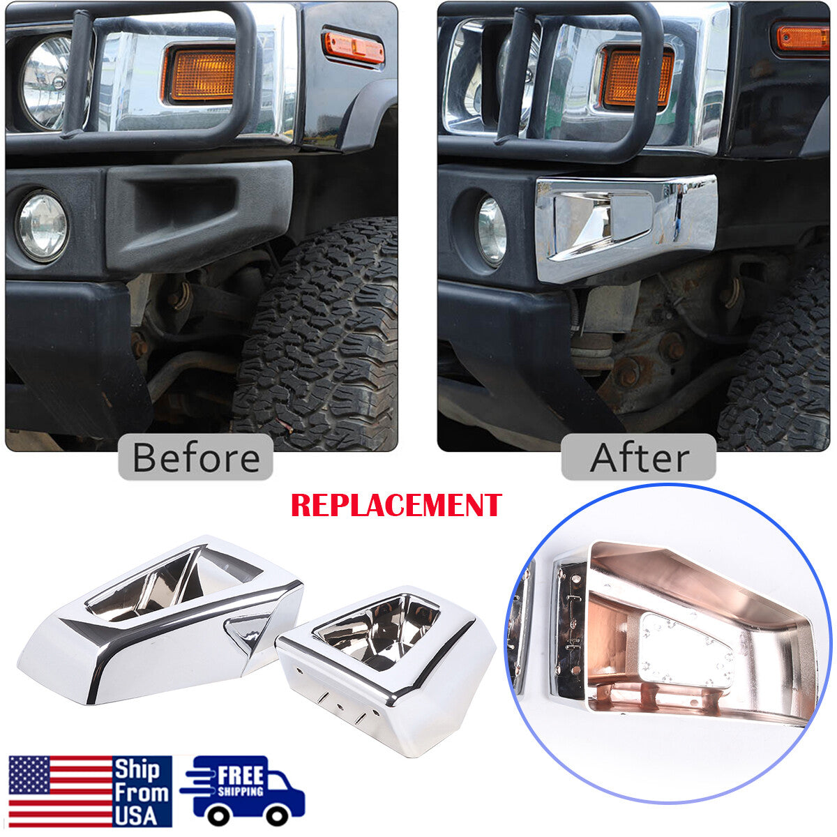Chrome Front Bumper Side Cover Trim Accessories Fit For Hummer H2 2003-09 1