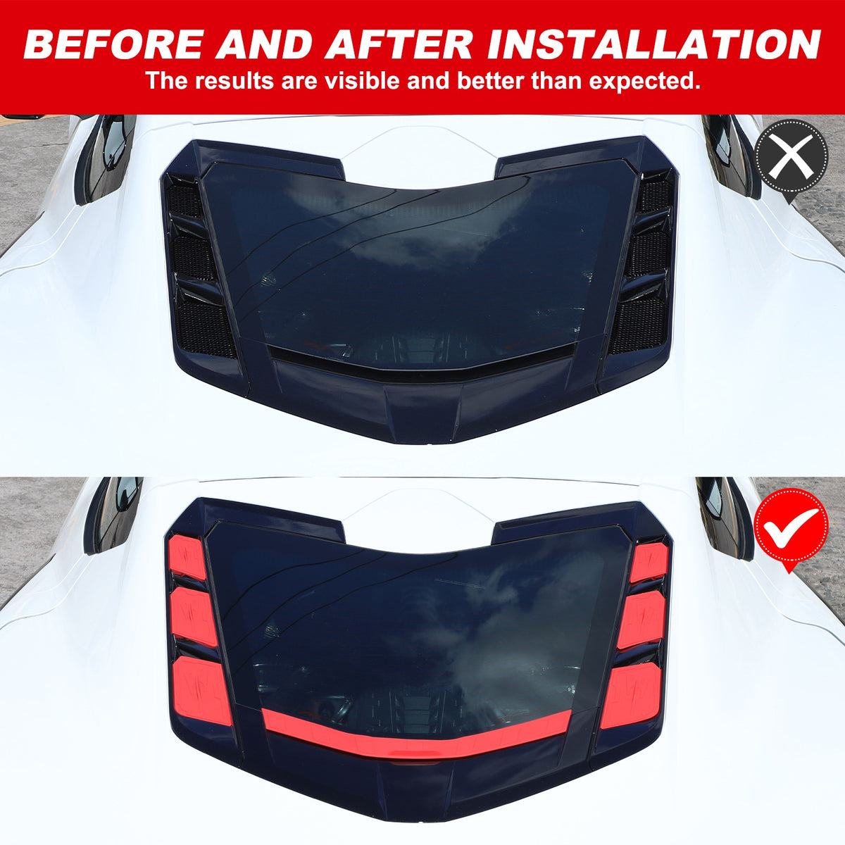 Red Rear Hatch Hood Car Wash Covers Air Vent Inserts For Corvette C8 2020-26 US 22