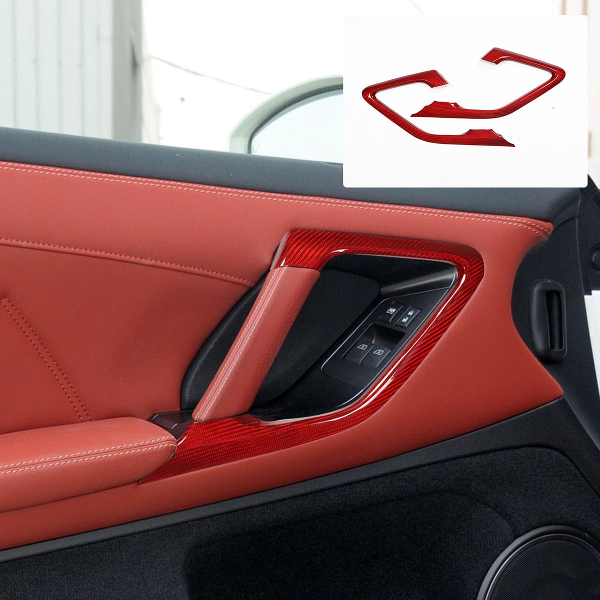 Red Real Carbon Fiber Inner Door Handle Trim Red For Nissan GT‑R R35 2008‑2016 1