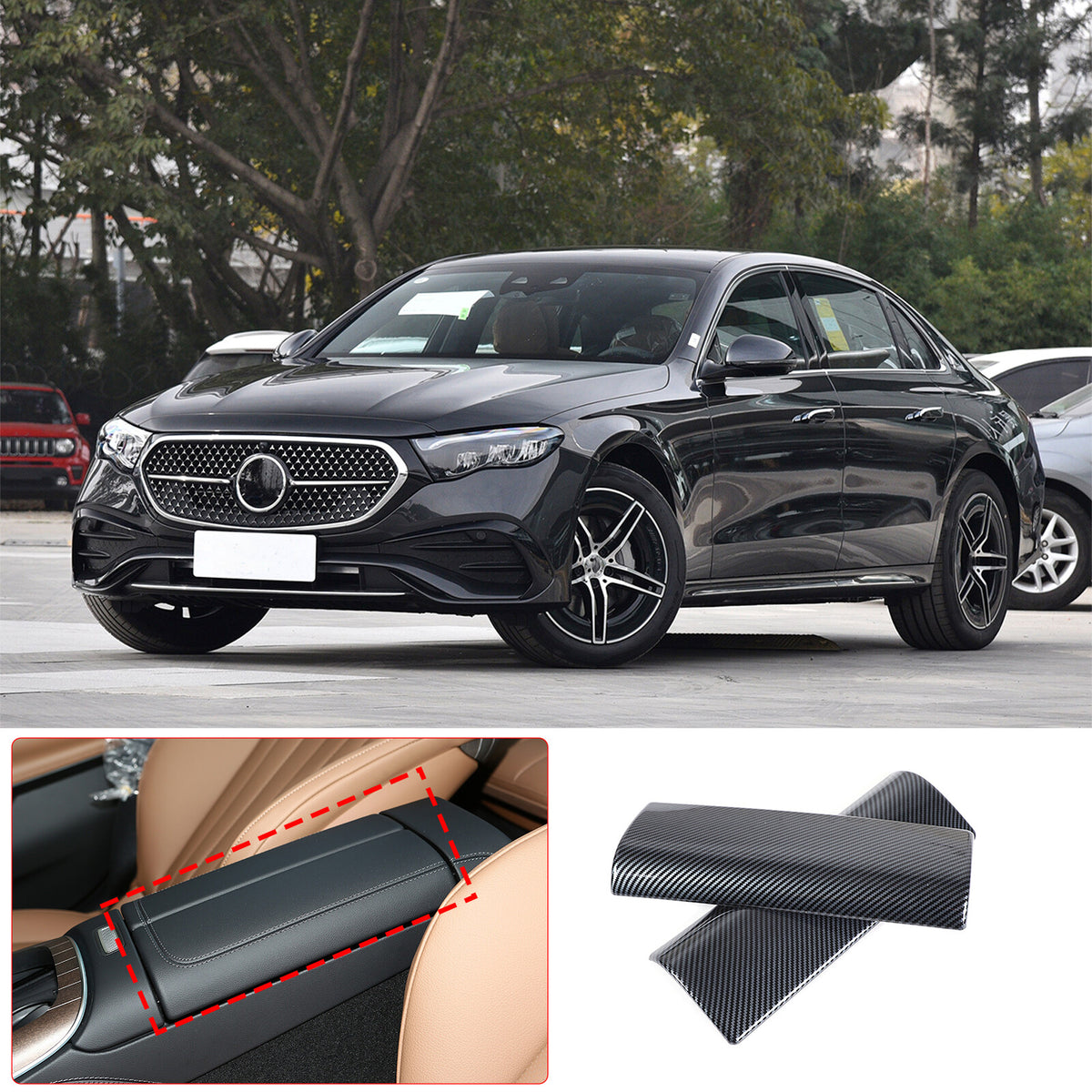 ABS Carbon Fiber Center Console Armrest Box Cover Trim For Benz e Class 2024 11