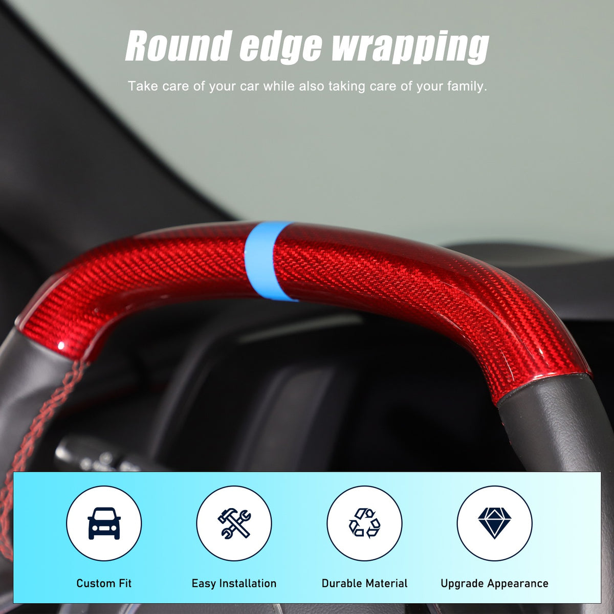 Red Real Carbon Fiber Blue Top Steering Wheel Cover Trim For Corvette C8 2020+ 11