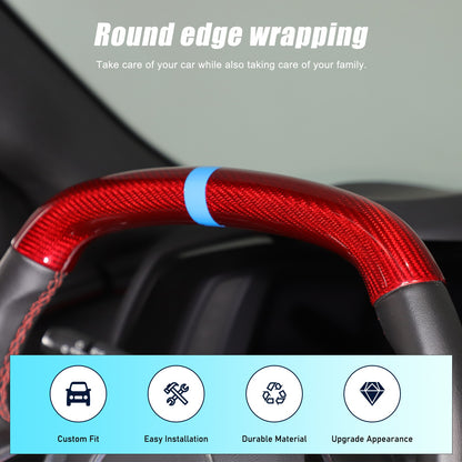 Red Real Carbon Fiber Blue Top Steering Wheel Cover Trim For Corvette C8 2020+ 11