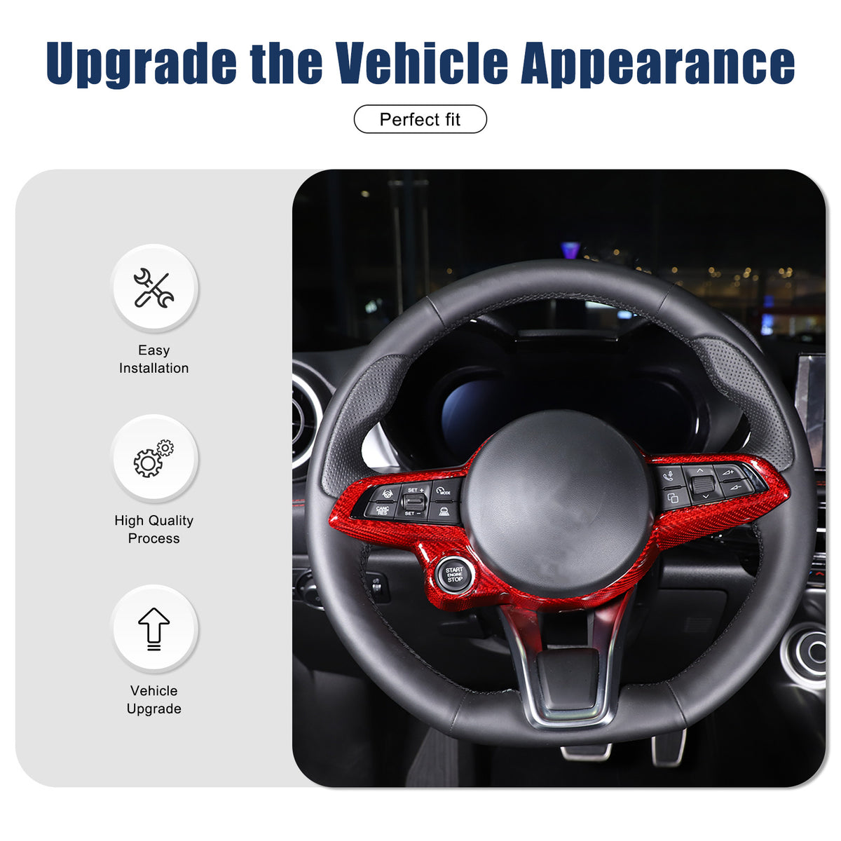 Red Real Carbon Fiber Steering Wheel Cover Trim For Alfa Romeo Tonale 2022-2024 17