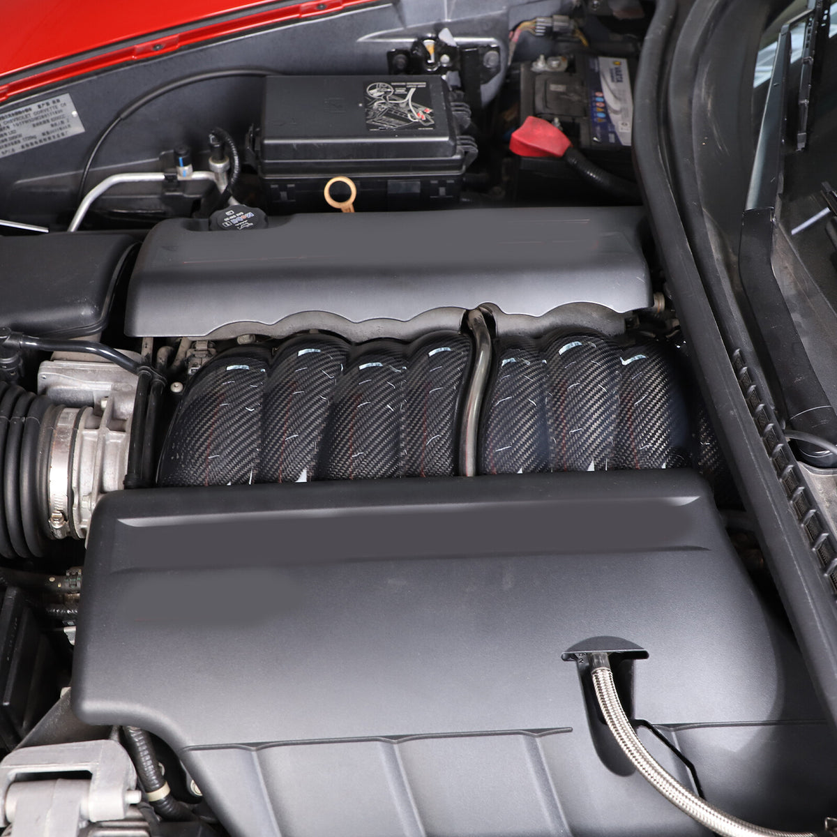 2Pcs Real Dry Carbon Fiber Intake Manifold Cover Engine For Corvette C6 2005-13 7