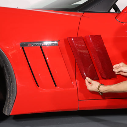 Red Real Carbon Fiber Side Fender Vents Panel Trim Kit For Corvette C6 2005-2013 8