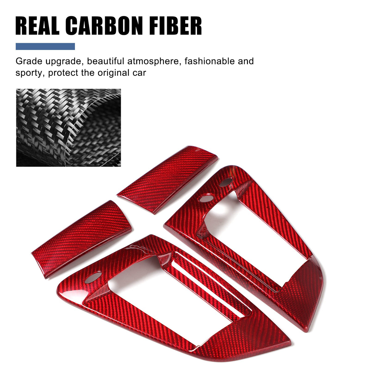 Red Real Carbon Fiber Door Handle Cover For Nissan 370Z Z34 2009-2019 6