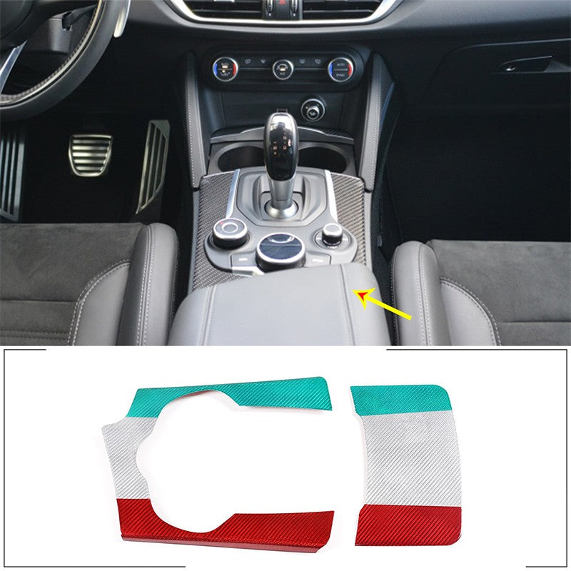 Tri-Color Real Carbon Fiber Center Cup Holder Trim For Alfa Romeo Stelvio 17-19 1