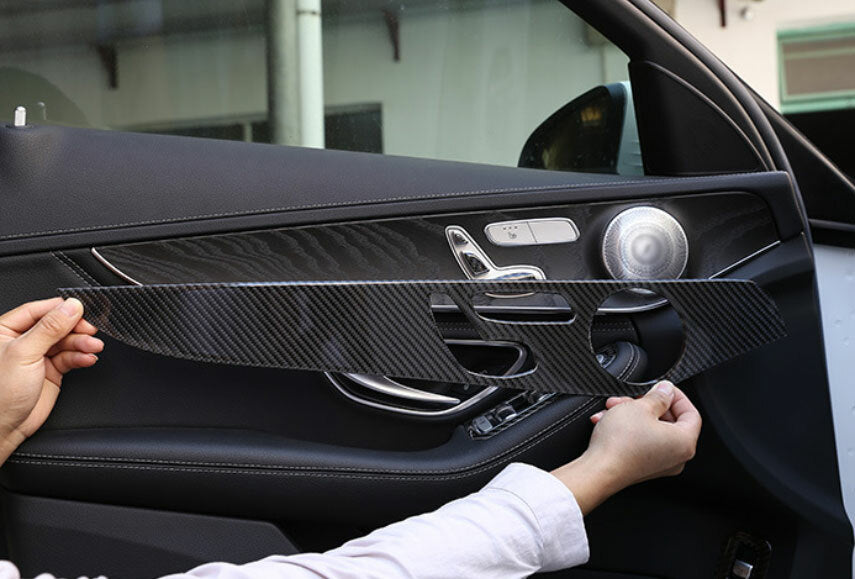 Fit For Benz C-Class 2015-2021 Real Carbon Fiber Interior Door Panel Cover Trim 6