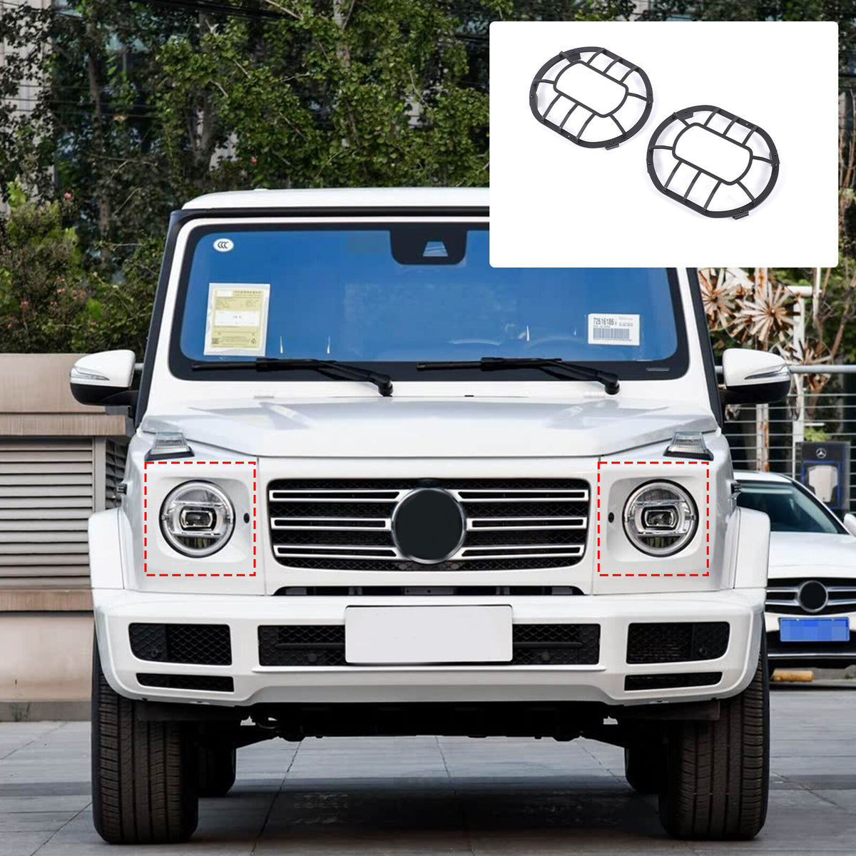 Carbon Front Headlight Protection Mesh Trim Cover For Benz G-Class W463 2019+ 1