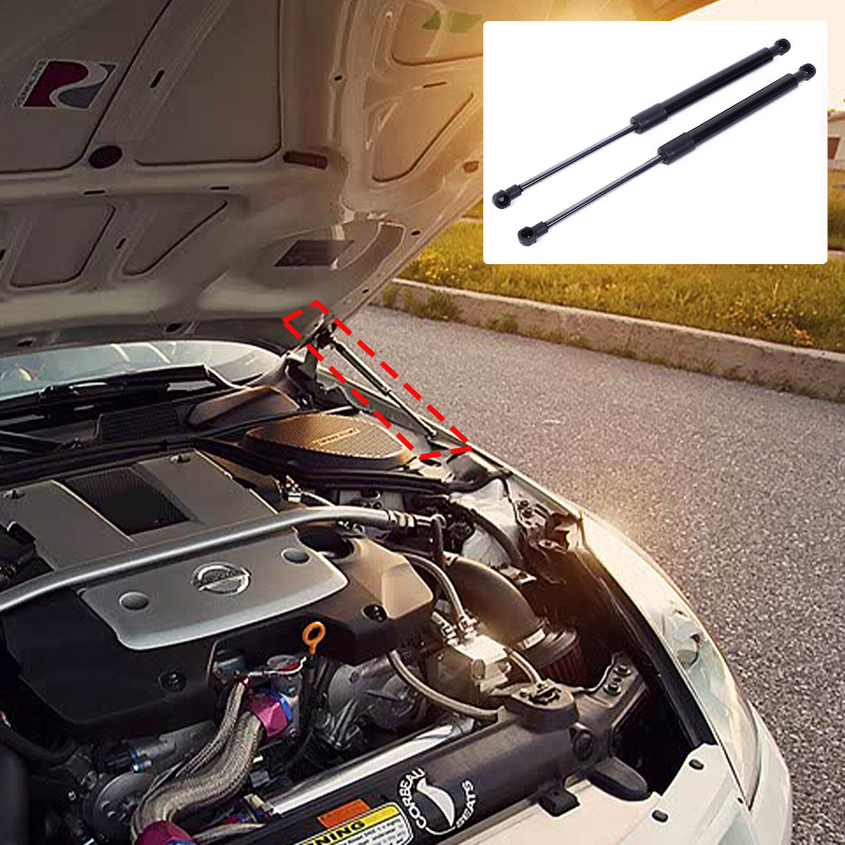 Front Hood Lift Support Strut Shock Hydraulic Rod For Nissan 350Z Z33 2003-2008 6
