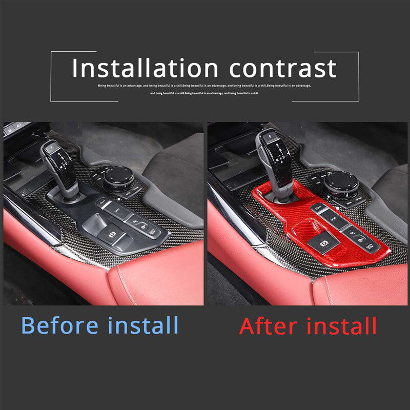 Red Carbon Car Central Console Gear Shift Panel Trim For Toyota Supra 19-22 2