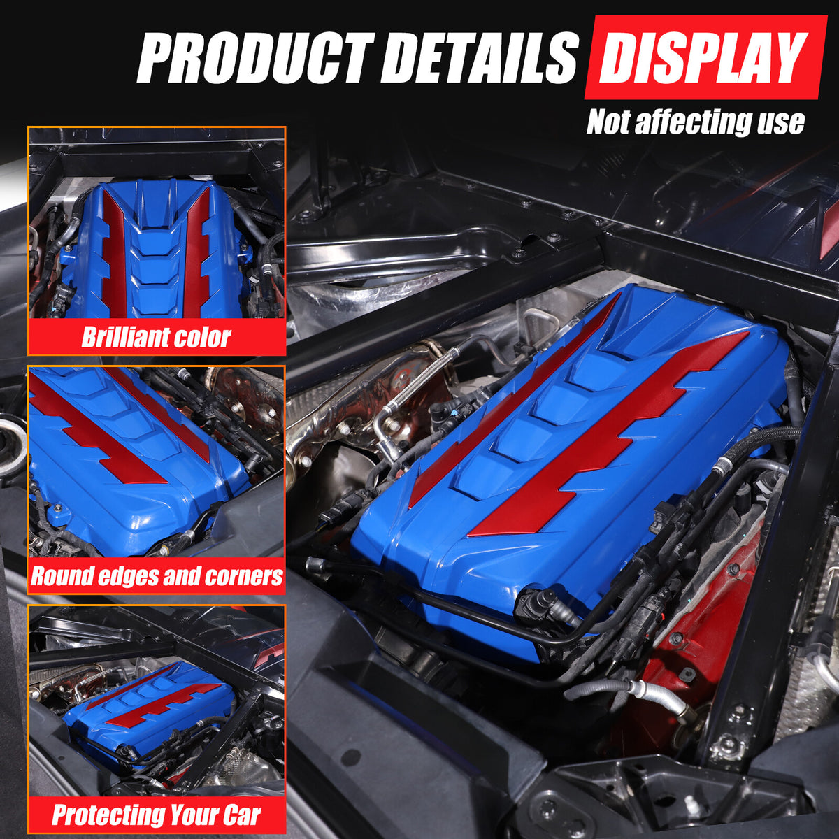 Blue Engine Bay Panel Cover Trim in Edge Red For Corvette C8 2020-26 6