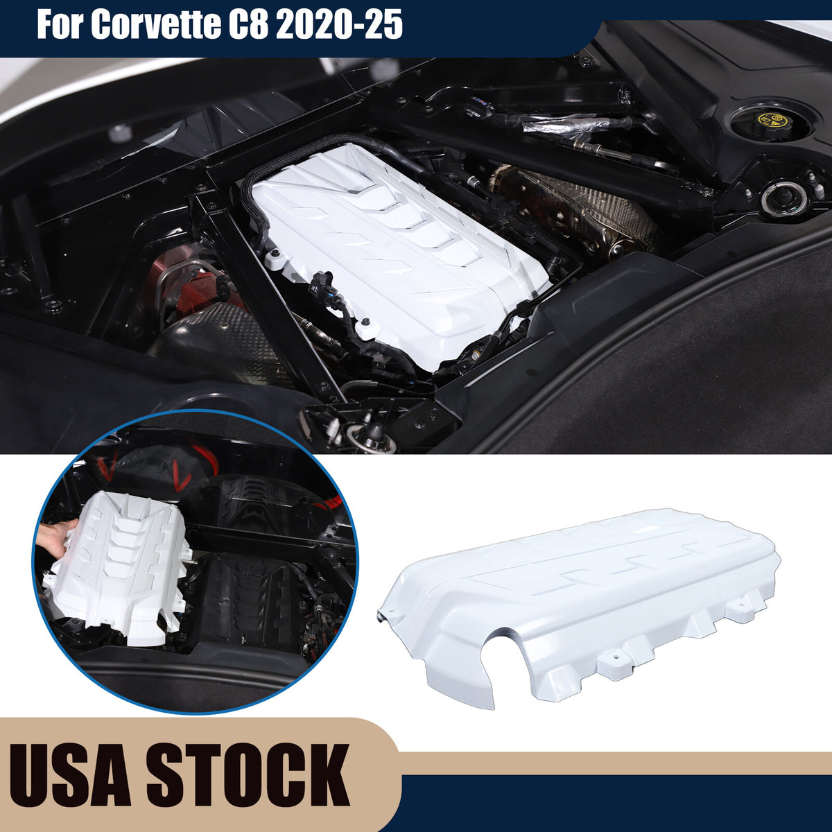 ABS White Engine hood panel Trim Cover For Corvette C8 2020-26 1