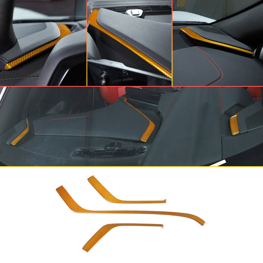 Yellow Carbon Fiber Console Side Dashboard Trim Strip For Corvette C8 20-25 1