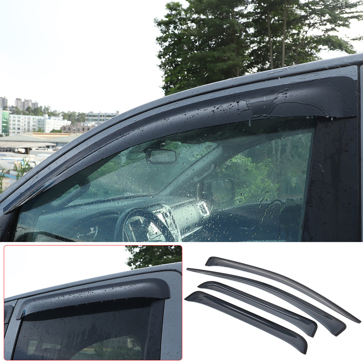Black Window Rain Guards Visor Rain Guard Wind Deflectors For Nissan Titan 16-23 2