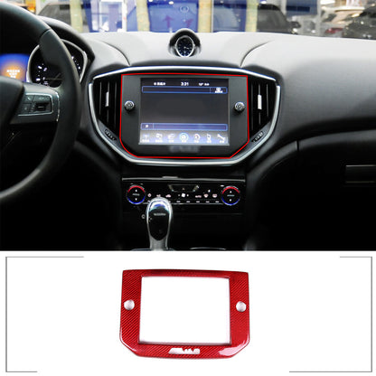 Red Carbon Fiber GPS Navigation Panel Cover Trim For Maserati Ghibli 2014-2015 1
