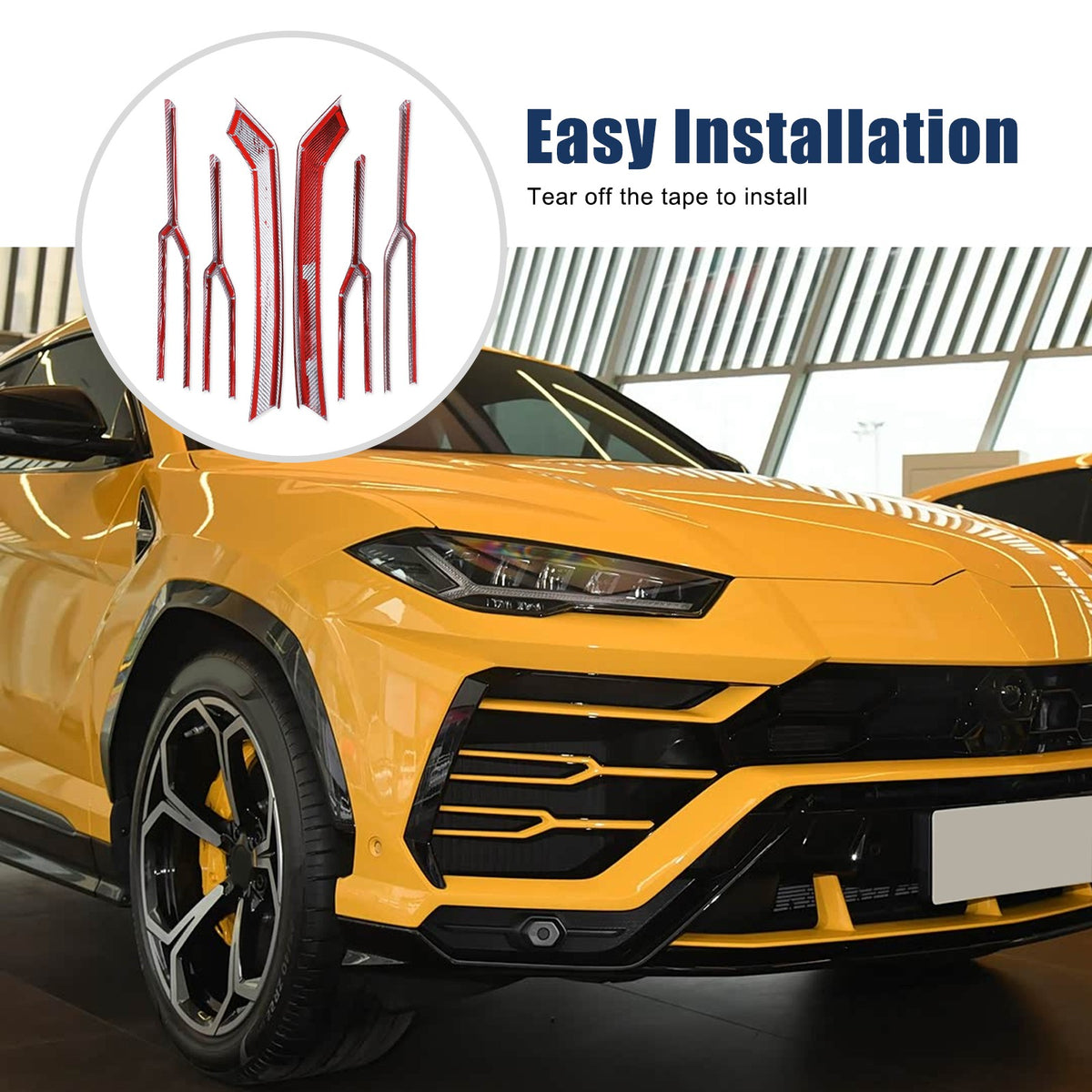 Red Real Carbon Fiber Front Grille Strip Trim For Lamborghini Urus 2018-2021 16
