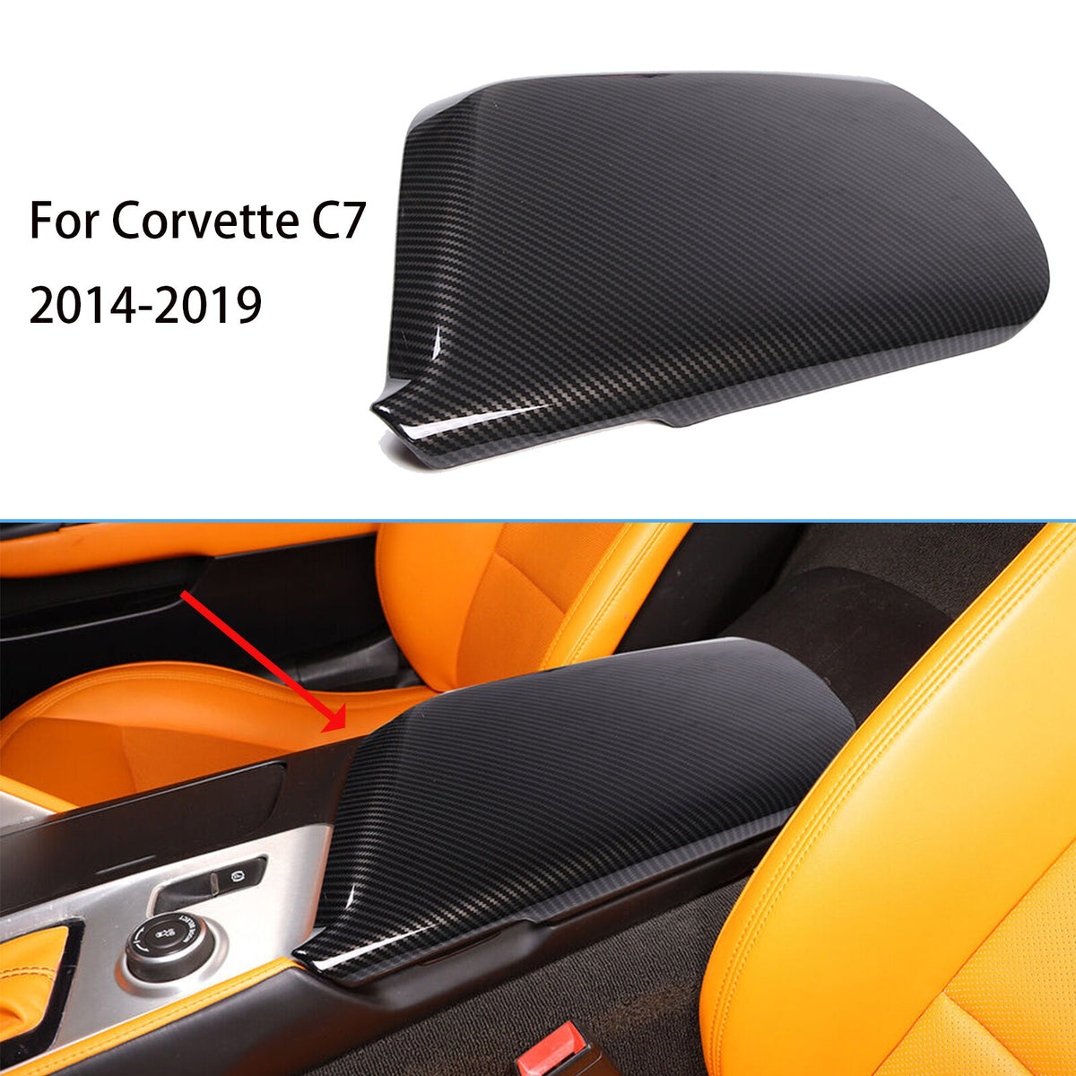 ABS Carbon fiber Center Console Armrest Box Cover Trim For Corvette C7 2014-19 1