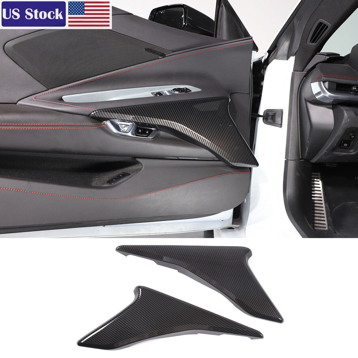 Carbon Fiber ABS Interior Door Panel Cover Trim For Corvette C8 2020-26 US 1
