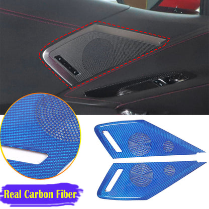 Blue Real Carbon Fiber Inner Door Speaker Panel Cover For Corvette C8 2020-2026 1