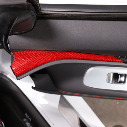 Red Real Carbon Fiber Interior Window Upper Door Panel trim For Corvette C8 20+ 4