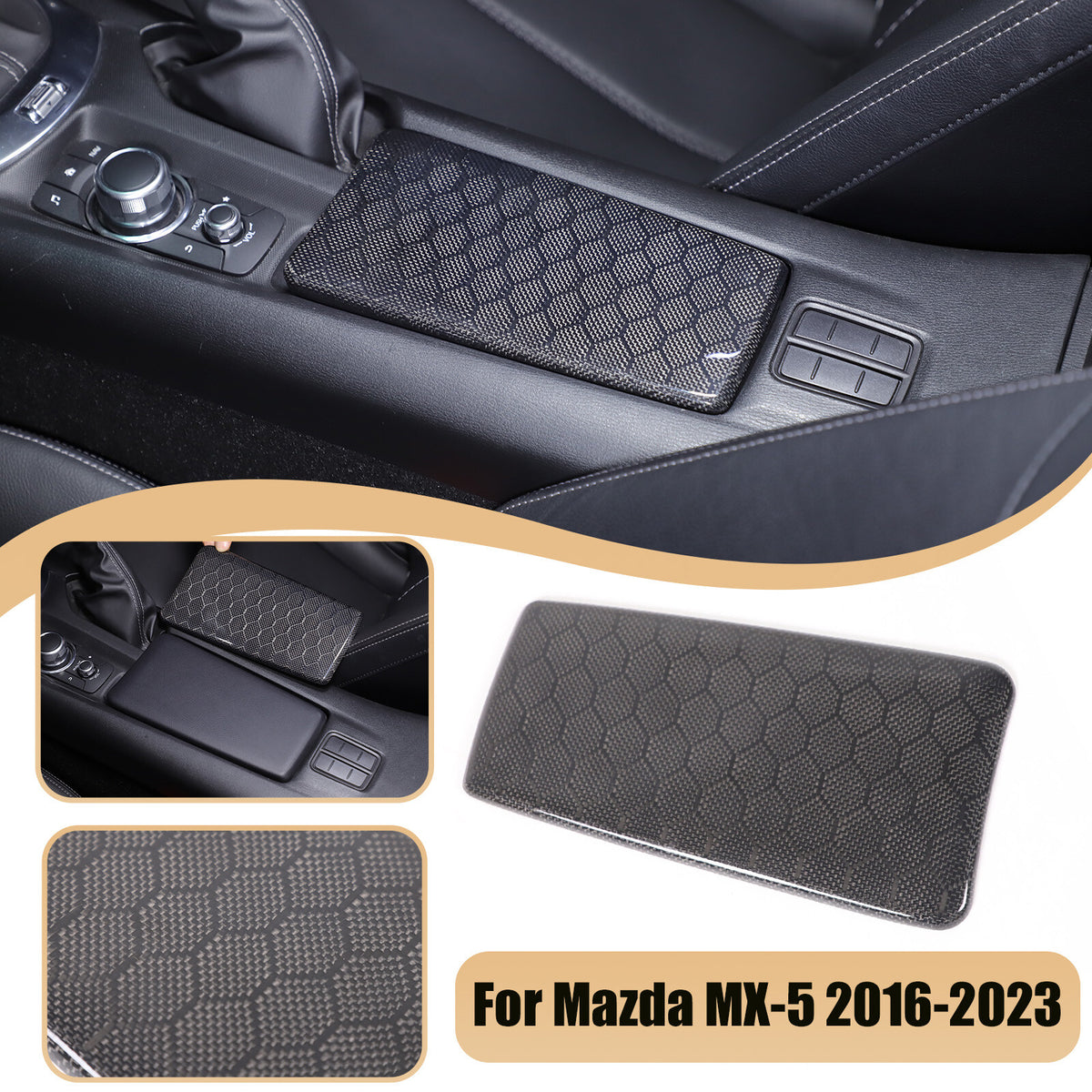 Real Honeycomb Carbon Fiber Center Armrest Box Cover Trim For Mazda MX-5 2016+ 1