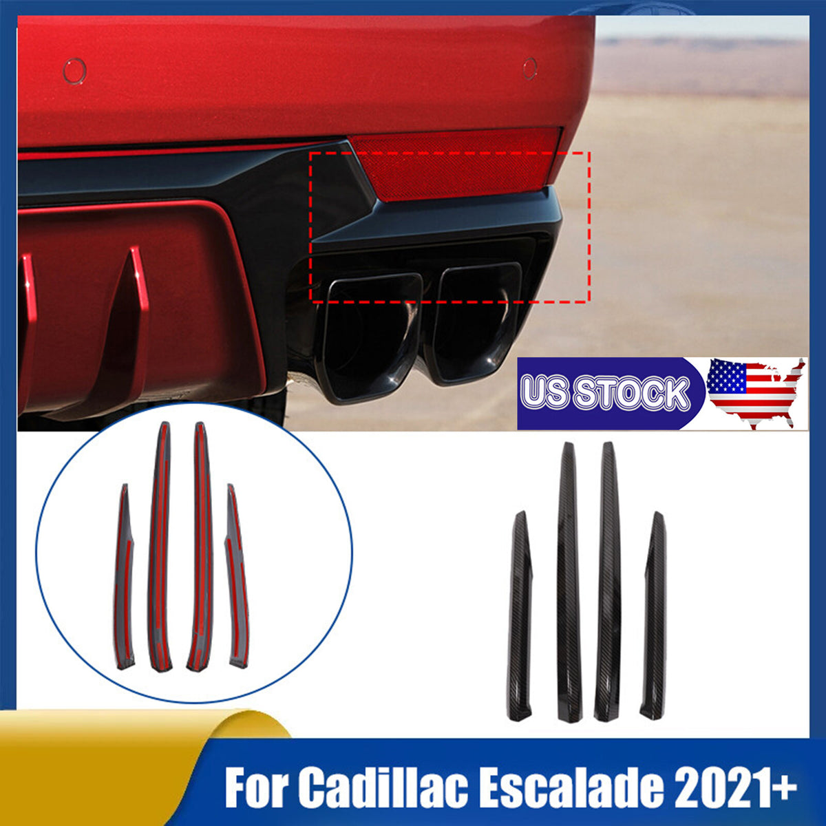 ABS Carbon Fiber Rear Bumper Corner Trim Cover For Cadillac Escalade 2021+ US 1