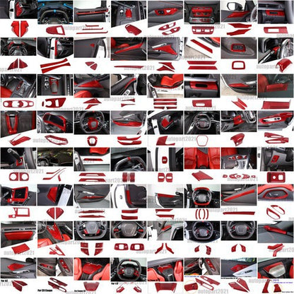 Red Real Carbon Fiber Full Interior Set Decor Trim Kit for Corvette C8 20-25 - Styles 36-40 1