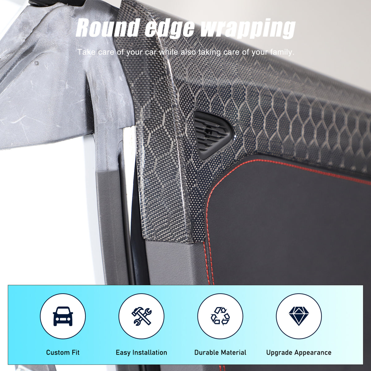 Real Honeycomb Carbon Fiber Interior Door Upper Panel trim Cover For Corvette C8 22