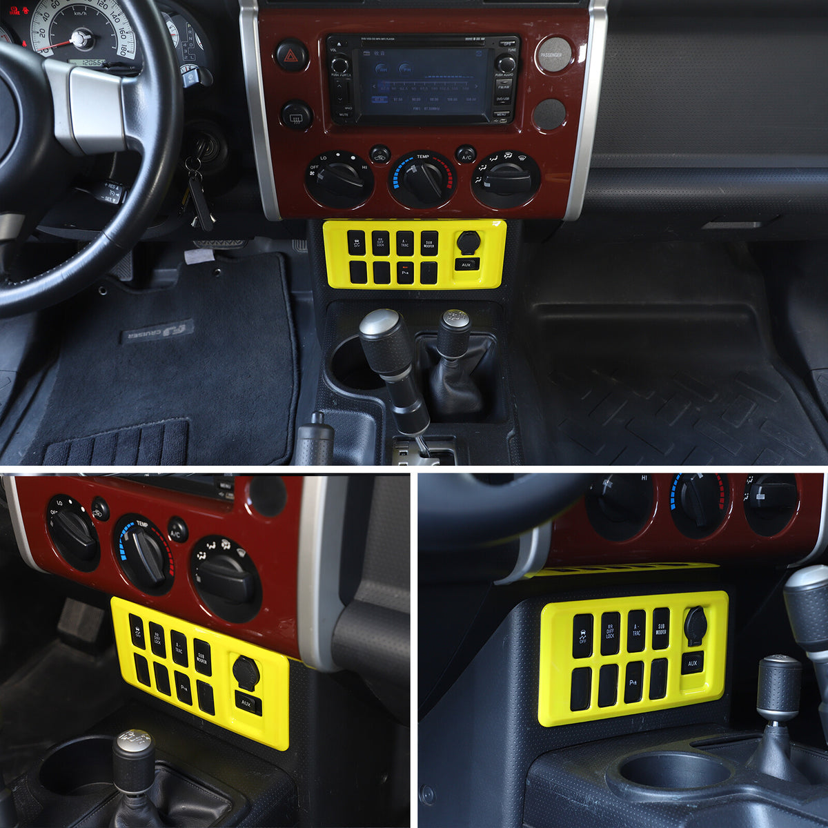 Yellow ABS Interior Center Console Trim Cover for Toyota FJ Cruiser 2007-2021 14