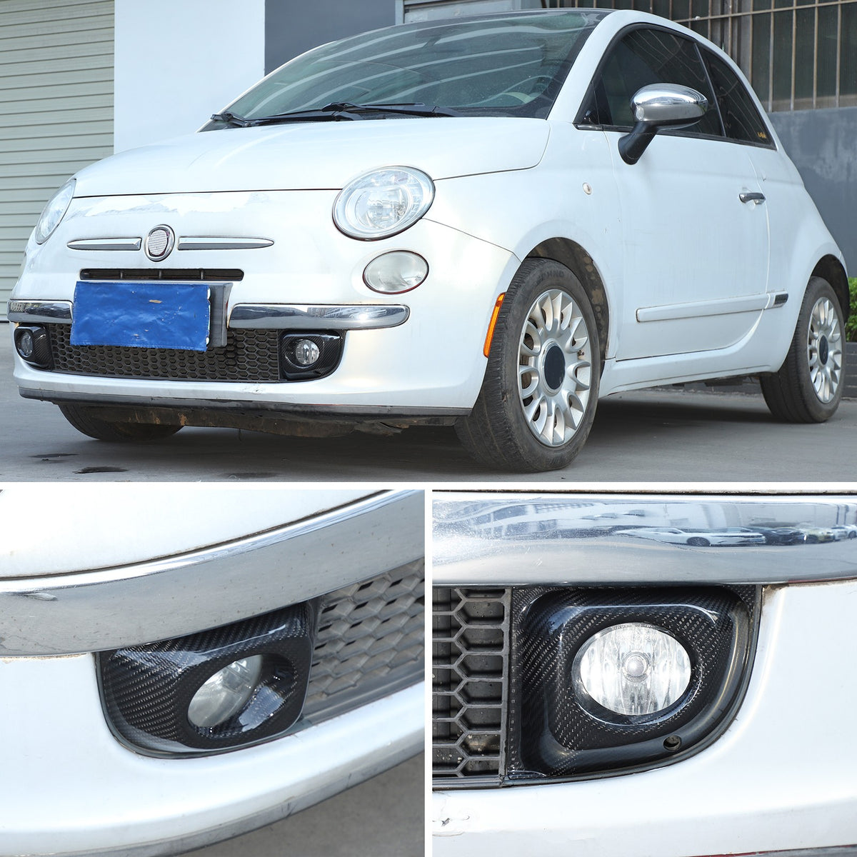 Real Carbon Fiber Front Fog Light Frame Trim For Fiat 500 312 2011-2015 13
