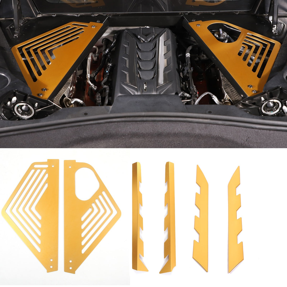 Yellow Alloy Engine Bay Panel Rear Crossmember Cover Set For CORVETTE C8 2020+ 1